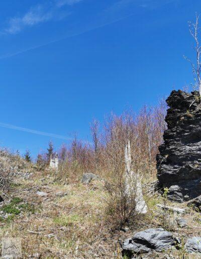 Góry Kaczawskie, skałki powulkaniczne przed szczytem Okole