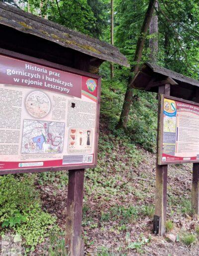 Góry Kaczawskie, Synklina Leszczyny, tablice informacyjne w skansenie